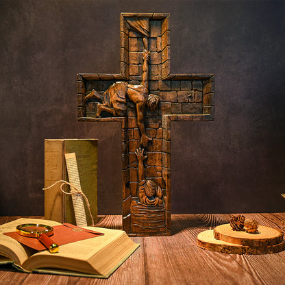 Savior Jesus Cross - Carved from Natural Wood